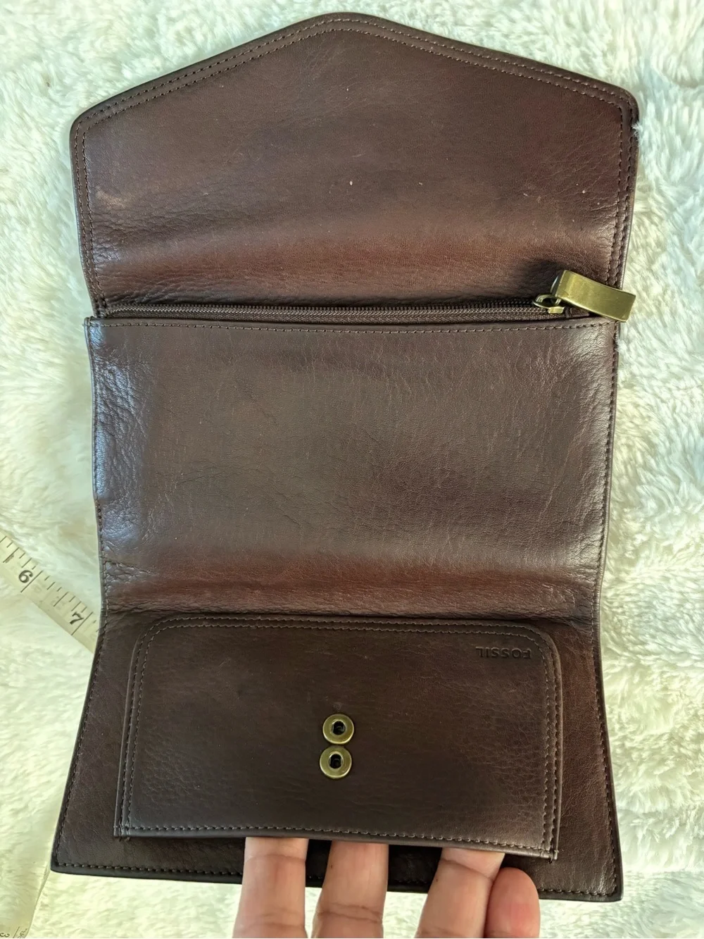 Fossil Brown Trifold Genuine Leather Clutch Wallet Checkbook Wallet